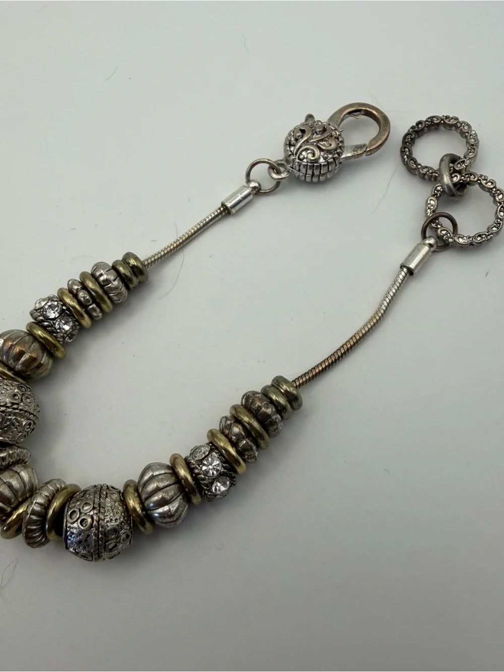European Style Snake Chain Antique Silver Tone Beaded Bracelet